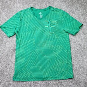 Nike Roger Federer Shirt Mens Large Green "RF" V-Neck Tennis S/S Athletic Cut